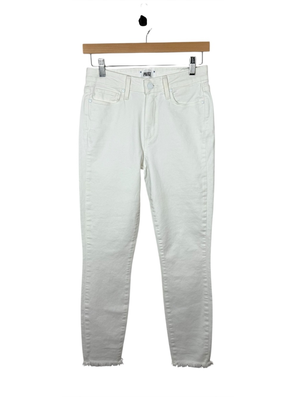 Paige Hoxton Ankle Jeans Crisp White Raw Hem Skinny Size 27